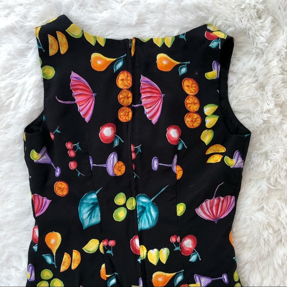 JESSICA HOWARD • Vintage Black Dress Neon Funky Fruit and Cocktail Pattern - Picture 9 of 14